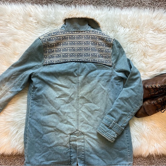 Free People Light Blue Denim & Sherpa Lined Long Boho Jacket - Picture 9 of 12